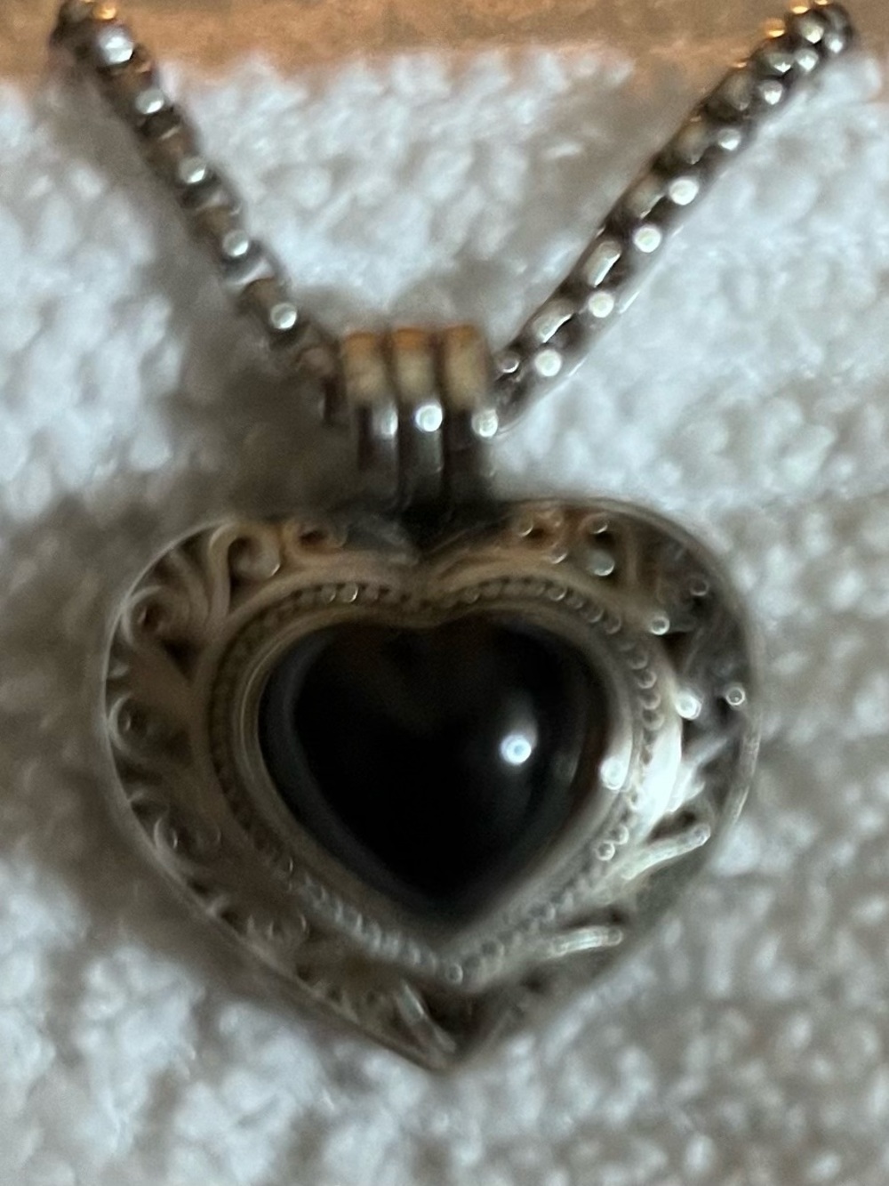 Silver Heart Pendant Necklace with Black Center